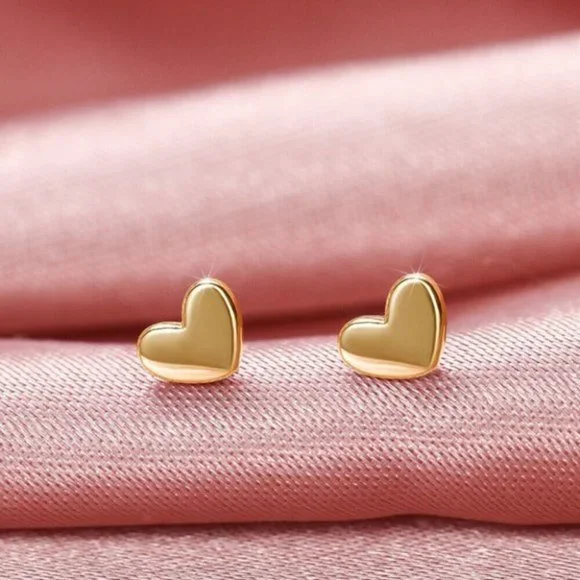 New 14k Yellow Gold/925 Silver Small Heart Studs - Picture 3 of 4